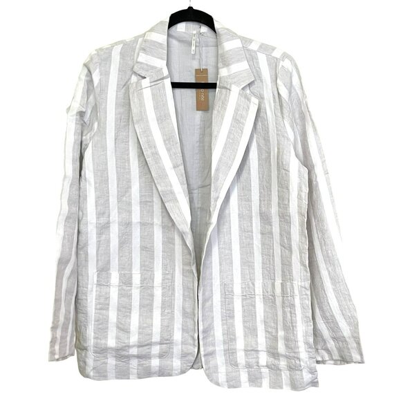 Revolve Hello Nite Striped Linen Open Blazer Size Small NWT Gray White - Picture 1 of 5
